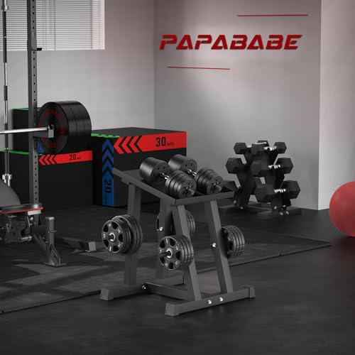Image of PAPABABE Adjustable Dumbbell Stand with 1 inch Plate Tree, Heavy-Duty Dumbbell Column Rack with 500LB Capacity - Compact Space-Saving Design, Anti-Tip Base & Ergonomic Height for Home Gym Organization