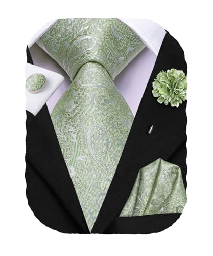 Image of Hi-Tie Men's Silk Ties Formal Woven Classic Necktie Pocket Square Cufflinks Lapel Pin Set Wedding Business