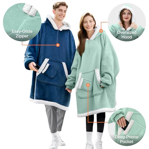 Image of Giggling Getup Wearable Blanket Hoodie for Women Men Gifts for Women Mom Wife Sherpa Fleece Hooded Blanket Sweatshirt Cozy Sherpa Wearable Throw with Pocket & Sleeves for Adult Standard Sage Green