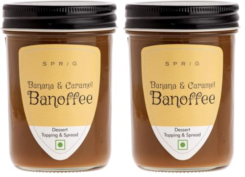 Image of Sprig Banana and Caramel Banoffee | Milk-based Sweet Spread| No Hydrogenated Vegetable fats | Breakfast Spread | Dessert Topping | No Artificial Flavours | 290g (Pack of 2)