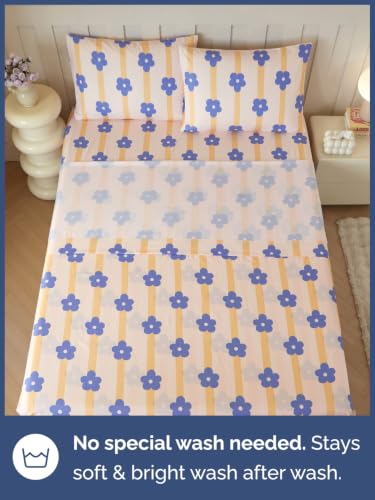 Image of Kids Full Size Floral Bed Sheets - 4 Piece Kids Floral Sheet Set - Pretty Flower Bedding - Ultra-Soft, Cute & Cozy - Breathable & Machine Washable - Botanical Bed Set for Boys, Girls, Teens & Toddlers