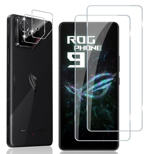Locofun Protector de Pantalla para ASUS ROG Phone 9 / ROG Phone 9 Pro, 2 Piezas Cristal Vidrio Templado y 2 Piezas Protector Lente Cámara, [Dureza 9H] HD Anti-Arañazos Película Protectora