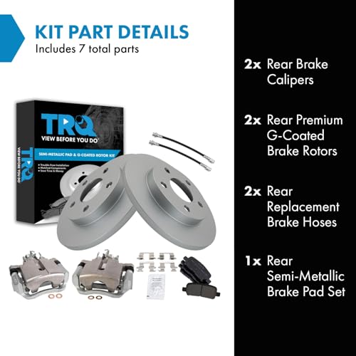 Image of TRQ Rear Brake Pad and Rotor Set Semi Metallic Coated Rotors Calipers Compatible with 2004 Pontiac Grand Prix