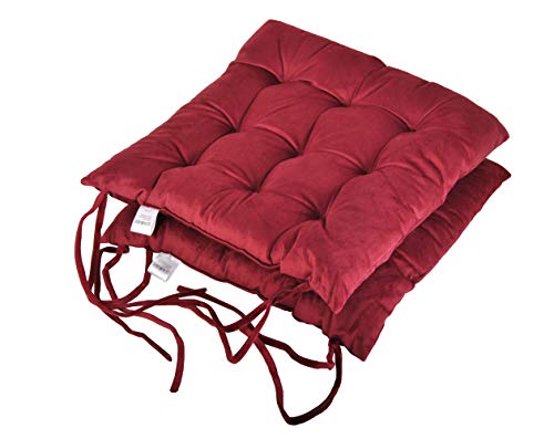 KS-Direkt Stuhlkissen 2-er Sitzkissen Schnürbändern 42x42x8 Dekokissen Auflage Sitzauflage (Bordo_2st) Cover