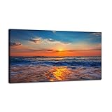 roaux Large Ocean Wall Art Wave Painting Sunset Canvas Beach Pictures Modern Horizontal Landscape Giclee Artwork for Living Room Bedroom Home Kitchen Office (40x20inch, Sunset ocean)