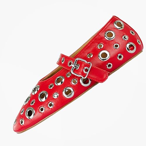 Image of Fashion Buckle Ballet Flats Women's Delicate Metal Buckle with Rivet Holes Mary Jane Comfort Flats