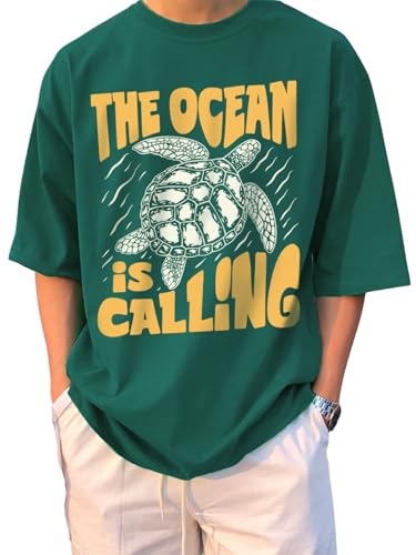 Image of Cotton Blend Oversized Loose Fit Drop Shoulder Graphic Printed Men's Half Sleeve T-Shirt (Sizes: S to 2XL)