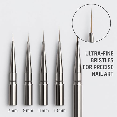 JEONEKID Nail Art Liner Brushes Set – 5PCS Long Thin Nail Brushes for Gel Nail Polish, Detail Painting & Striping – Professional Nail Art Brushes with Durable Metal Handles for Salon & DIY Manicure