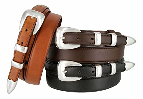 Image of Silver Mirror Buckle Oil Tanned Genuine Leather Western Ranger Belt 1-3 /8 inch(35mm) Taper to 3 /4 inch(19mm) Wide-Multiple choices