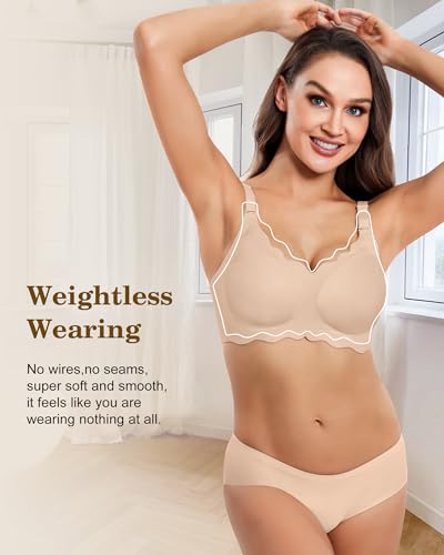 Image of HORISUN Women Seamless Wireless Jelly Bra Push Up Comfortable Bralette | V Scalloped Neck,No Underwire,Support and Lift,Full Coverage,T Shirt Bra,Buttery Soft, Convertible Strap