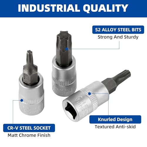 Image of DAKCOS Torx Bit Socket Set, 1 /4 inch Drive, 9 Pieces Star Bit Socket Set, T10 - T50, S2 Alloy Steel Bit and CR-V Drive Socket