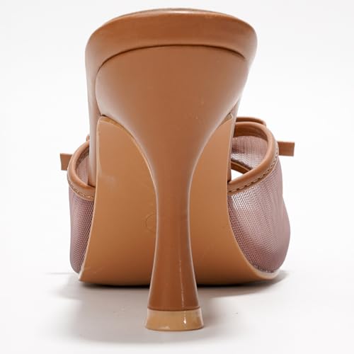 Women's Slip On Square Toe Mid Heels with Bow Detail and Breathable Mesh Upper - Comfortable Low Heel Sandals for Women Dressy (Manon)4