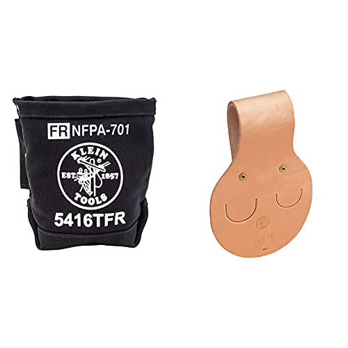 Klein Tools 5416TFR Tool Bag, Flame Resistant Canvas Bag for Bolt Storage with Double Reinforced Bottom and Tunnel Connect, 5 x 10 x 9-Inch & Spud Wrench Holder Tunnel Connection Klein Tools 5459T