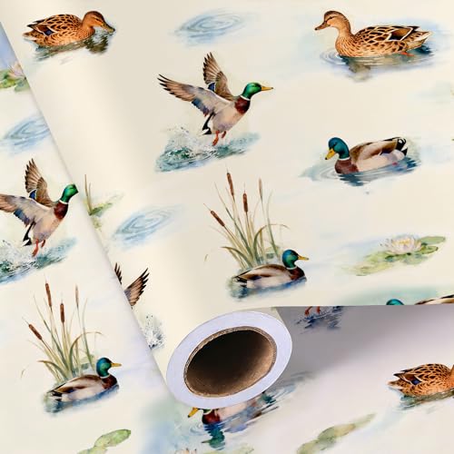 Sikiweiter Mallard Duck Wrapping Paper Roll 17 Inches x 16.5 Feet Realistic Waterfowl Nature Print Perfect for Wildlife Lovers Birdwatchers Nature-Themed Gifts Birthdays & Holidays (Mallard)