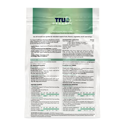 True Organic All Purpose Plant Food – Organic Fertilizer for Fruits, Vegetables, Flowers, and Herbs – 4lb Bag Covers 87 sq. ft.