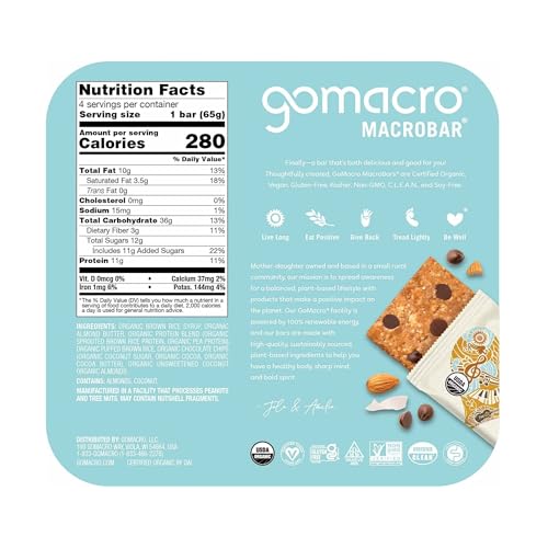 Image of Gomacro, Bar Coconut Almond Butter Chocolate Chip Organic 4 Count, 9.2 Ounce