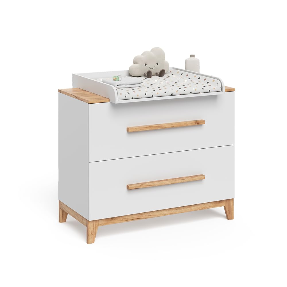 VitaliSpa Fasciatoio Malia, Bianco/Artisan, 108 x 98 cm | con 2 cassetti, con fasciatoio rimovibile per l'utilizzo come cassettiera