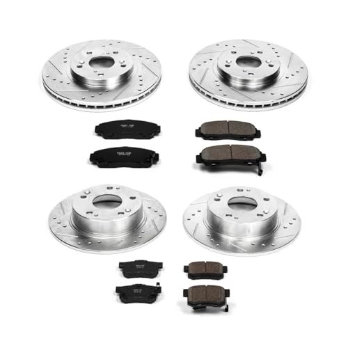 Image of PowerStop Z23 Performance Brake Pad & Rotor Kit Front & Rear K2297 | Honda Accord, Acura TSX Carbon Fiber Ceramic Brake Pads + Drilled & Slotted Rotors