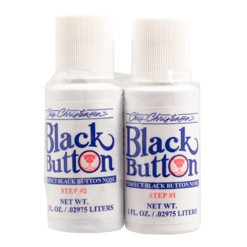 Chris Christensen Black Button Intense Black Nose Treatment, Dog Cosmetics, Groom Like a Professional,Two-Step Process, Eliminates Nose Discoloration, Wont Rub Off, Made in the USA, 2x 1oz
