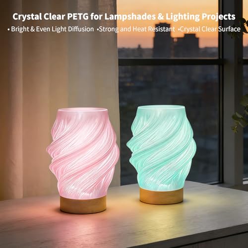 Image of IEMAI Clear PETG Filament 1.75mm 2KG Bundle, 1KG x 2 Spools Cyan & Pink, Glossy Transparent Finish PETG 3D Printer Filament for Lampshades, Home Decor & DIY Models