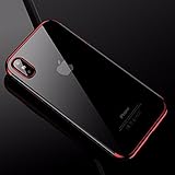 Cafele soft TPU case for iPhone X cases ultra thin transparent plating shining case for iPhone X Mixed silicon cover (Red)