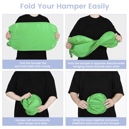 Image of HOUSE AGAIN Upgraded Polyester Pop Up Laundry Hamper, Collapsible Laundry Baskets with Durable Handles Solid Bottom High Steel Frame and Side Pocket, Easy Open & Save space,Perfect for Storage(Green)