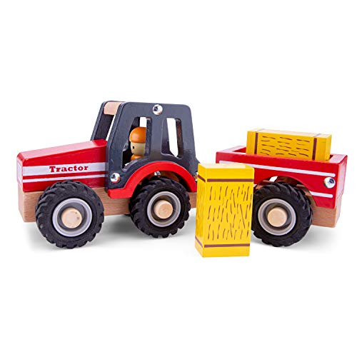 New Classic Toys - 11943 - Spielfahrzeuge - Traktor mit Anhänger und Heuballen, Rot – Bild 7