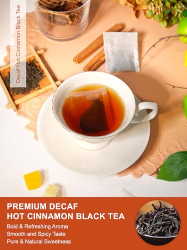 Image of TeeLux Decaf Hot Cinnamon Black Tea, Decaffeinated Black Tea with Cinnamon, Clove, Spicy & Sweet Flavor, 100 Count