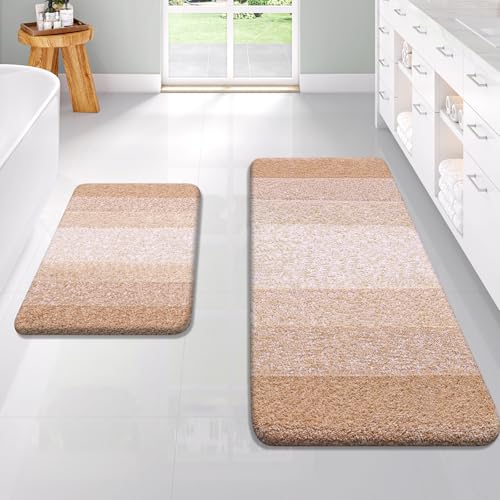 OLANLY Micorfiber Bathroom Rug Set 2 Piece, Soft Absorbent Bath Mats, Beige
