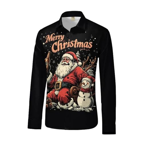 Weihnachtshemd Herren Langarm Gedrucktes Rentier mit Leuchtender Nase...