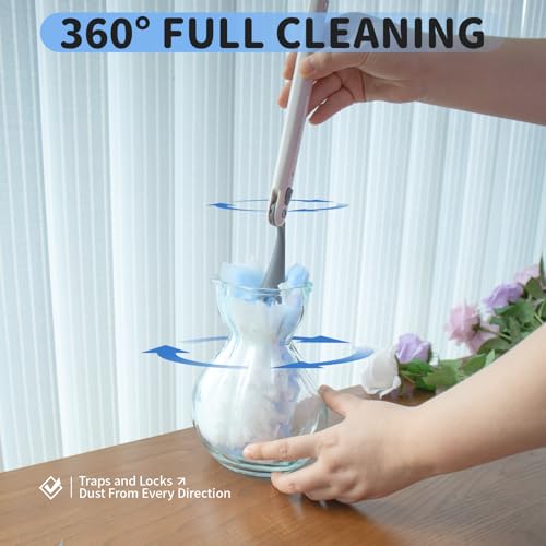 Image of [30-Count Duster Refills + 3ft Extendable Handle] Compatible with Swiffer Dusters, Heavy Duty Dusting Cleaning Kit for Ceiling Fans, Blinds, Shelves - Lightweight, 360 Microfiber Head, Easy Assembly