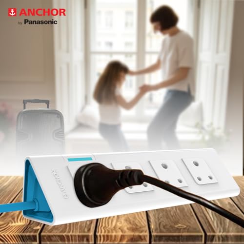 Image of anchor by panasonic 22061 6A Power Strip 4 Socket Spike Guard with Single Switch (1.5 m, White and Blue)