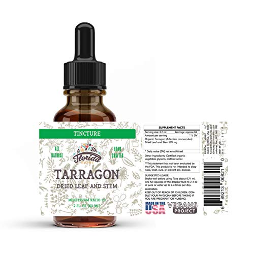 Tarragon Tincture, Organic Tarragon Extract (Artemisia Dracunculus) Dried Leaf Herbal Supplement, Non-GMO in Cold-Pressed Organic Vegetable Glycerin, 700 mg, 4 oz (120 ml)