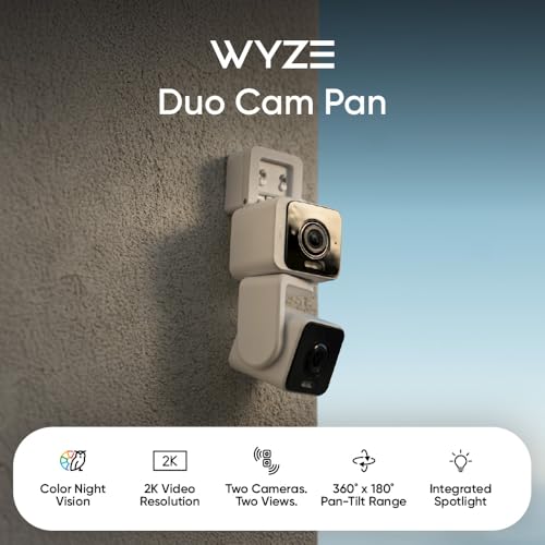 WYZE-Duo-Cam-Pan-IndoorOutdoor-IP65-2K-360-PanTilt-Smart-Home-Security-Camera-with-Color-Night-Vision-Compatible-with-Alexa-Google-Assistant-White