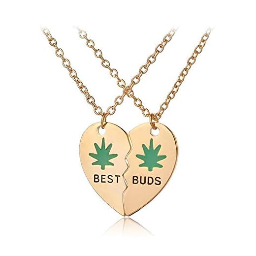 Art Attack Broken Heart Best Buds Chain Necklace, CBD THC Marijuana Pot 420 Weed Ganja Best Friends Besties Love BFF Matching Pendant Charm Gift Set (Gold)