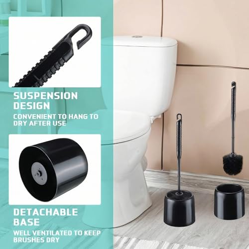 Image of Roshtia 1 Set Toilet Brush and Holder Set for Bathroom Toilet Bowl Brush Scrubber with Caddy for Deep Cleaning, 14.57 Height (Black)