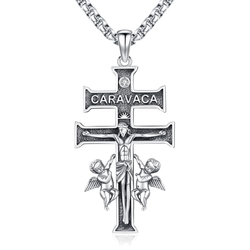 Image of Eusense Cross Necklace for Women Men Crucifix Pendant Sterling Silver 925 Cruz De Caravaca Cross Jesus Crucifix Jewelry