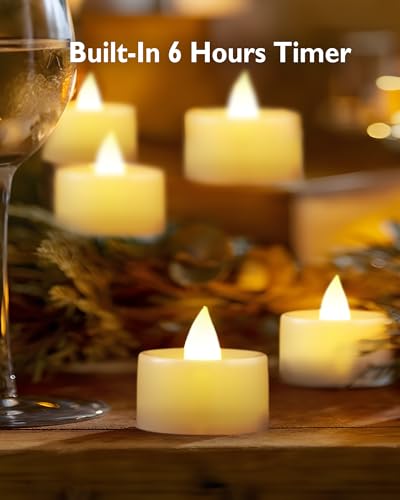 Image of Homemory Tea Lights with Timer Battery Operated, 6H Timer Auto On Daily, Flickering Flameless LED Votive Candles for Table Centerpieces, Lantern, Halloween, Christmas, Warm Lamp, No Remote, 24-Pack