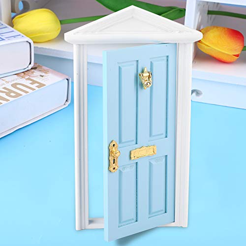 Fauitay Puerta de Casa de Muñecas en Miniatura, Juguete DIY de Madera con Diseño de Borde Liso, Color Brillante para Decoración de Casa de Muñecas, Material No Seguro (Azul)