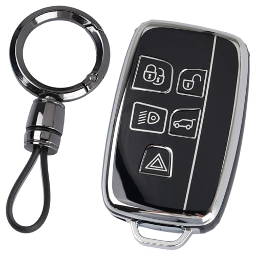 WJS Key Fob Cover Car Key Case Shell Protector Compatible with 2012-2019 Land Rover Range Rover Sport Evoque Discovery Velar LR2 LR4 Jaguar XF XJ XJL XE XF XK F-Type F-PACE (Black)