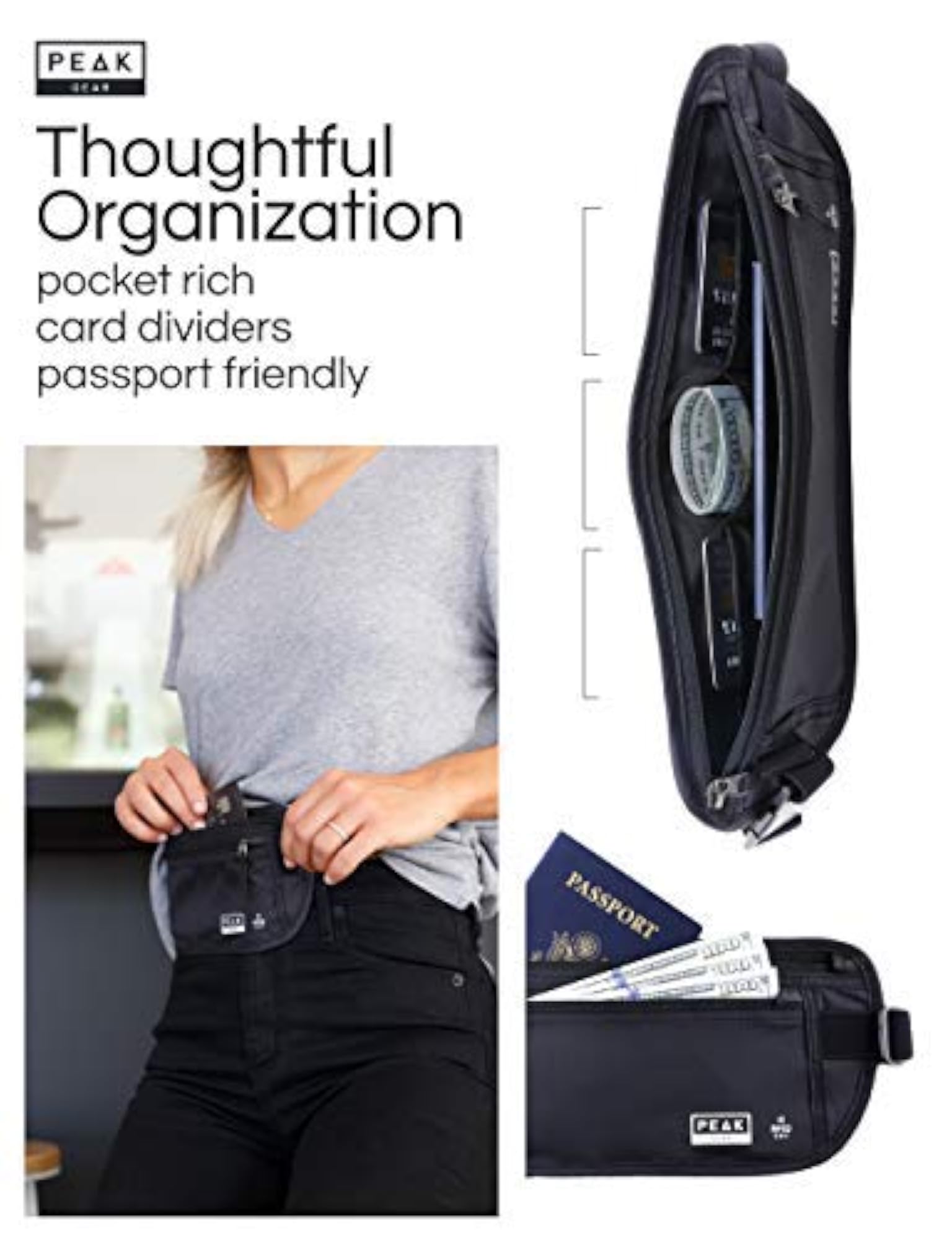 Thin Profile Money Belt with RFID Blocking, Travel Security