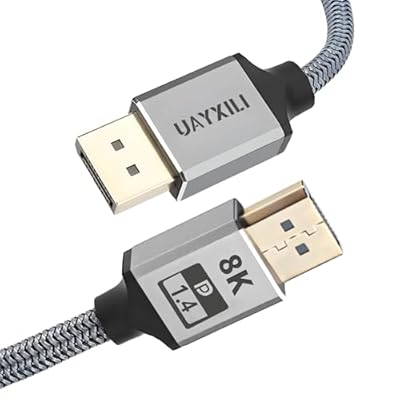 UAXYILI 1.4V,8K DisplayPort Cable 6.6ft, Support 8K@60Hz, 4K@144Hz, 2K@240Hz Resolutions, 32.4Gbps,HBR3, HDR, High Refresh Rate for Gaming Monitor, Graphics Card, TV, PC
