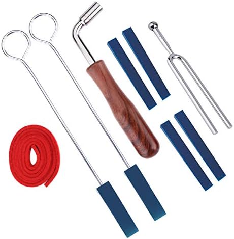 Piano Tuner Kit Include L Shape Piano Tuning Hammer Wrench,2 Red Temperament Strip, 4 Mutes Handles and 2 Long Rubber Mutes, 1 Standard A 440Hz Tuning Fork