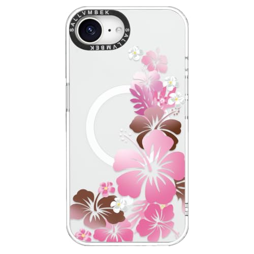 Coque iPhone 17e transparente motif hibiscus avec protection magnétique MagSafe antichoc