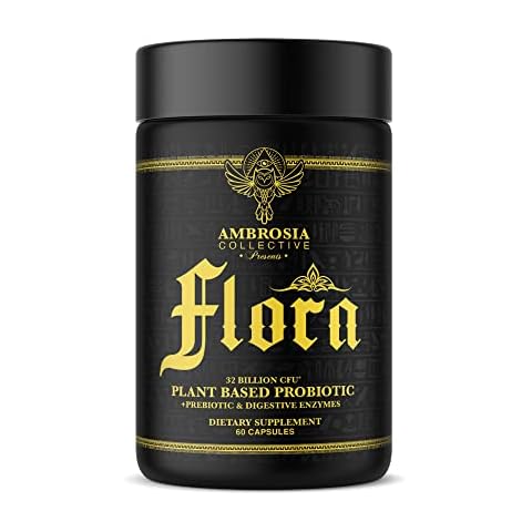 Ambrosia Flora Digestive Enzymes with Probiotics and Prebiotics, Plant Based Gut Health Supplement, 32 Billion CFU, Vegan Probiotic for Digestive Health (30 Servings) Cover