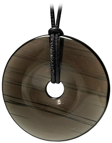 Kaltner Präsente Idée Cadeau - Collier en Cuir pour Hommes et Femmes avec Pendentif en Pierres précieuses en Forme de Donut en Forme de Donut en Obsidienne (Ø 50 mm)