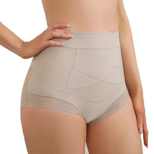 Braguita Faja Alta Cintura para Mujer, Ropa Interior Moldeadora Sin Costuras, Control de Abdomen y Caderas, Ropa Interior de Compresión Transpirable, Cómoda para Uso Diario y Ajustada (2-Beige, S)