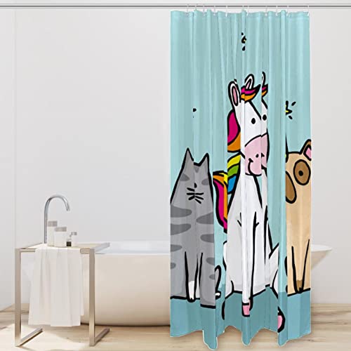 Rideau de douche avec crochets solides motif carlin licorne lavable