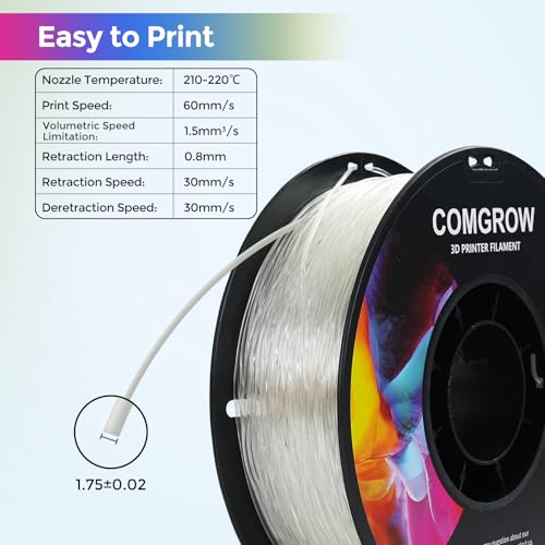 Image of Comgrow TPU Filament 1.75, Flexible 95A Soft 3D Printing Filament fit Most 3D Printers Dimensional Accuracy + /- 0.02mm TPU Transparent1kg (2.2lbs)
