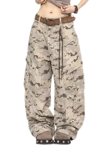 Y2K Fashion Camo Cargo Pants Loose Fit Skater Vintage Plain Pants Casual Wide Leg Jeans